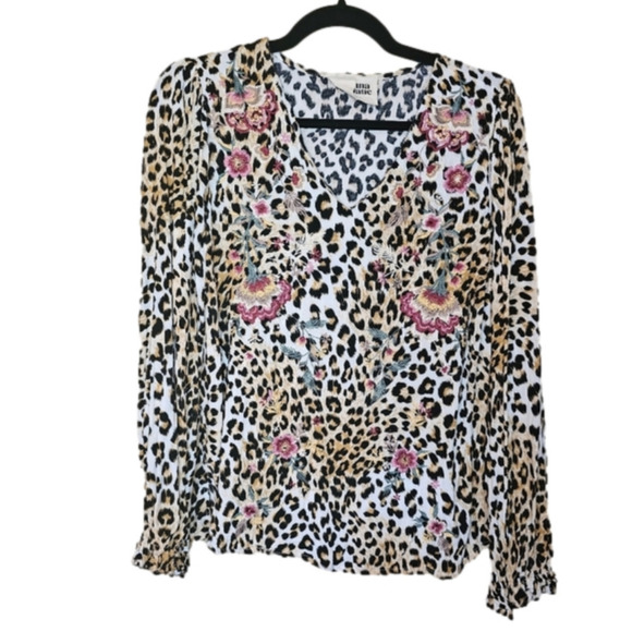 SAVANNA Jane Embroidered Floral and leopard print long sleeve top Size S… - Picture 1 of 8